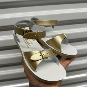 Girls Metallic Gold Ankle-Strap Sandals